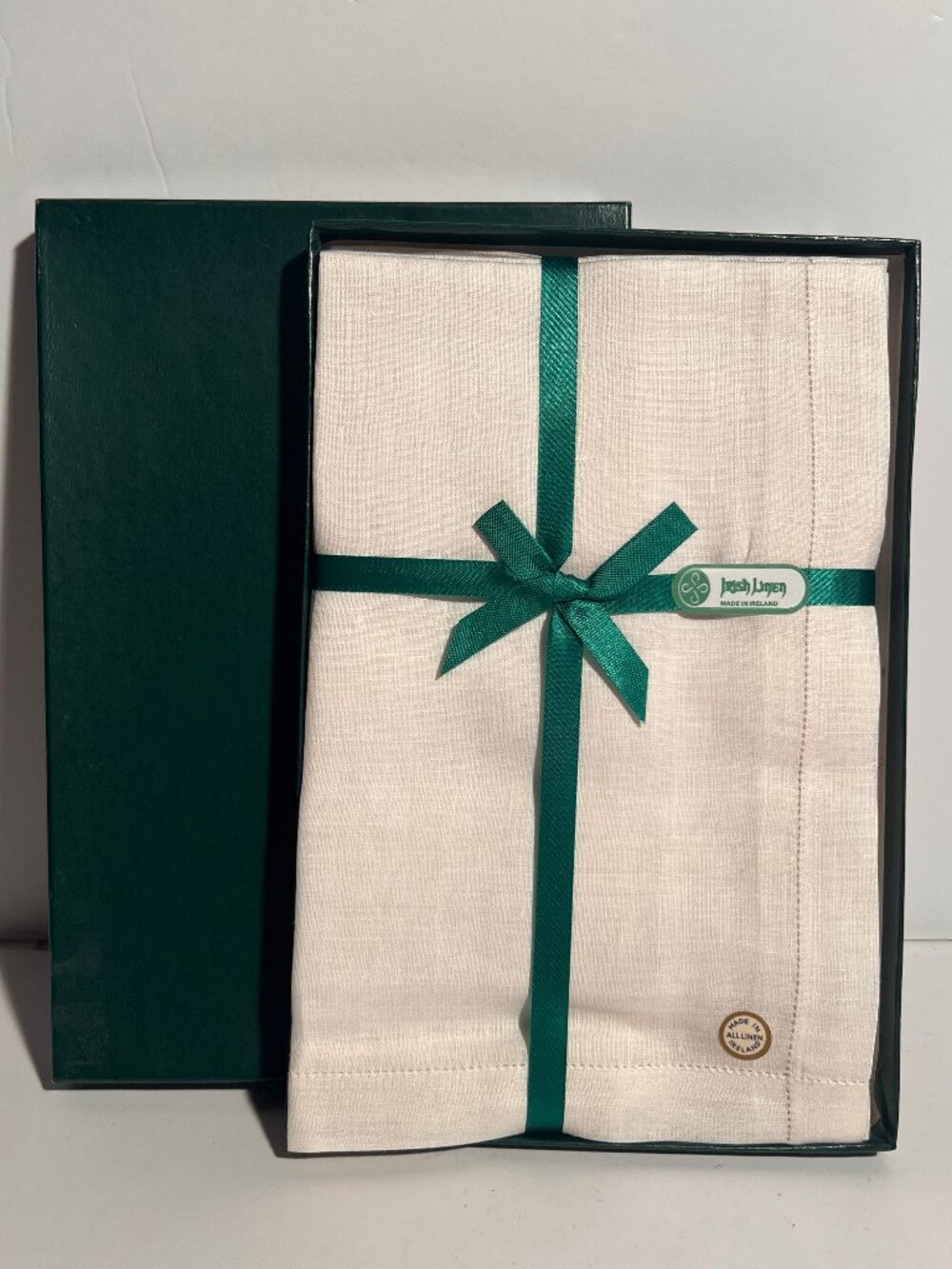 NIB Vintage Irish Linen Napkins Set Hemstitch Off White Made in Ireland New